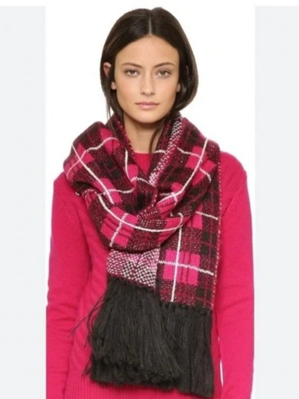 NWD $128 Kate Spade Woodland Plaid OS Fringed Muffler Scarf